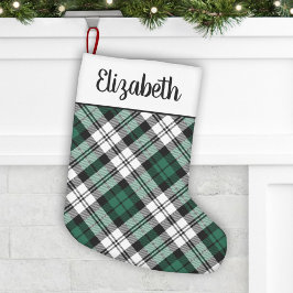 Meia De Natal Pequena Xadrez de Tartan Verde-Russo e Negro Personalizada