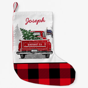 Meia De Natal Pequena Xadrez do Caminhão-de-Búfalo com Sinalizador Ver