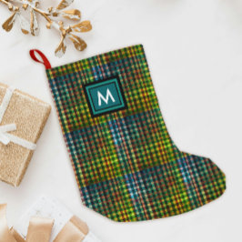 Meia De Natal Pequena Xadrez Escocês Verde Legal Padrão Gingham Monogram