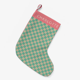 Meia De Natal Pequena Xadrez Estético Retro Personalizado Verde-Menta  