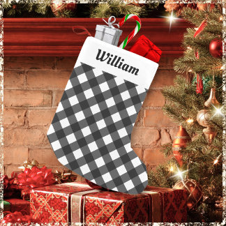 Meia De Natal Pequena Xadrez Personalizado de Búfalo em Tons Rústicos