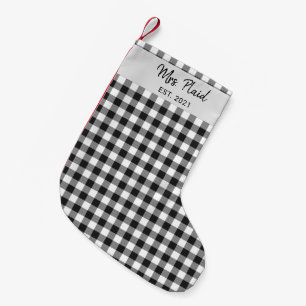 Meia De Natal Pequena Xadrez Preto Branco Búfalo Plaid Tartã Mrs