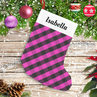 Meia De Natal Pequena Xadrez Rosa Personalizado de Búfalo Rústico