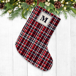 Meia De Natal Pequena Xadrez Tartan Estiloso Monograma Festivo