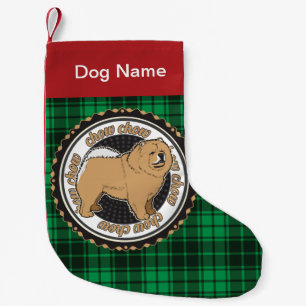 Meia De Natal Pequena Xadrez Verde de Cão de Chow Personalizado