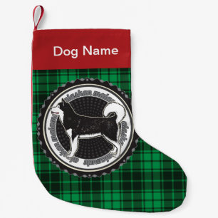 Meia De Natal Pequena Xadrez Verde do Cão Malamute Personalizado