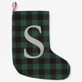Meia De Natal Pequena Xadrez Verde Monogramado Clássico Férias Rústico