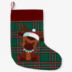 Meia De Natal Pequena Xadrez Vermelha/Verde "Reindeer Chrstimas Stocks