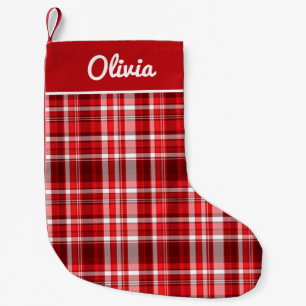 Meia De Natal Pequena Xadrez Vermelho e Branco Festivo