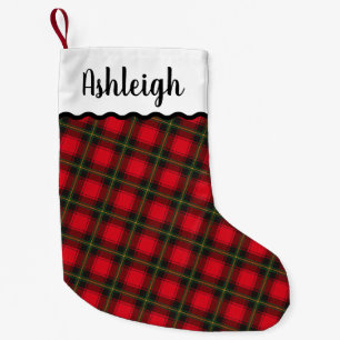 Meia De Natal Pequena Xadrez Vermelho e Preto Nome Personalizado