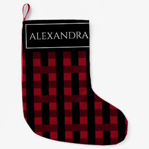 Meia De Natal Pequena Xadrez Vermelho e Preto Simples Personalizado