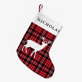 Meia De Natal Pequena Xadrez Vermelho Rústico Festivo Personalizado