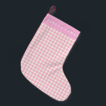 Meia De Natal Pequena Xadrez Vintage Pink e White Gingham Personalizada<br><div class="desc">Xadrez de Gingham Branca e Cor-de-Rosa do Pastel Vintage</div>
