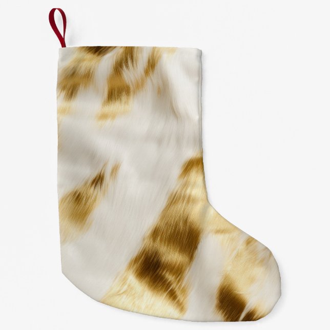 Meia De Natal Pequena Xic Dourado White Cowhide Western (Frente)