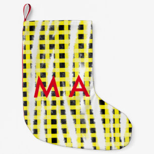 Meia De Natal Pequena Yellow Black checkboard add name monograma name le