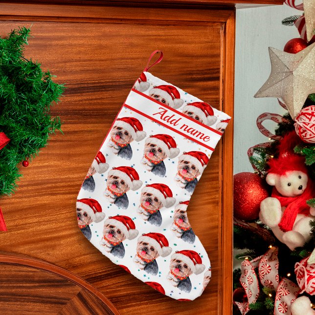 Meia De Natal Pequena Yorkshire Terrier Dog Raça Estrelas de Natal (Criador carregado)