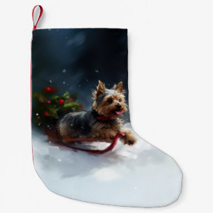 Meia De Natal Pequena Yorkshire Terrier Natal neve inverno