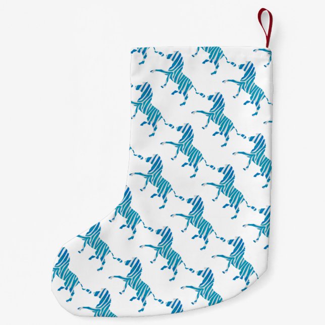 Meia De Natal Pequena Zebra Blue e White Silhouette (Verso)