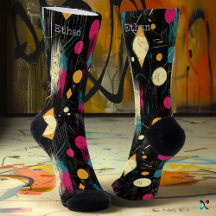 Meias Artísticas Abstratas em Rosa, Amarelo e Verd