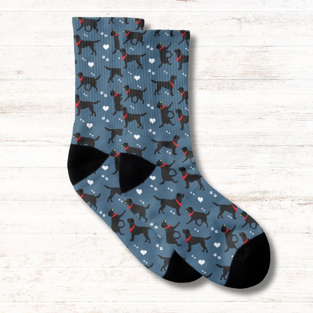 Meias Black Labs Labrador Retriever Hearts Marinho Blue (Black Labs Socks)