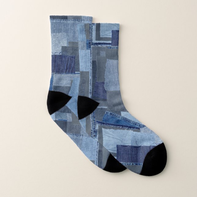 Meias Boro Boro Blue Jean Patchwork Denim Shibori (Par)