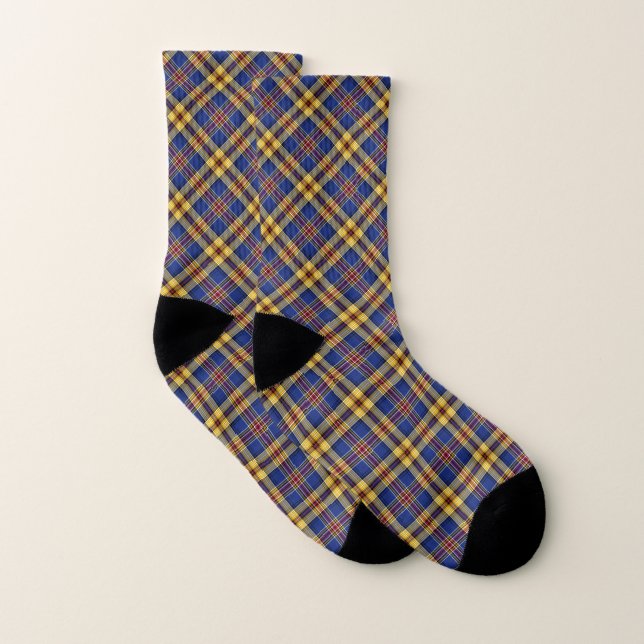 Meias Clan Murtaugh Tartan Blue e Dourada Xadrez (Par)