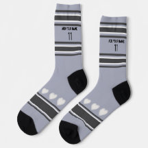 Meias coração Nome Número preto, cinza, branco