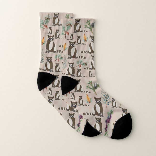 Meias Cute Raccoon em Pine Forest Pattern (Par)