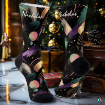 Meias de Abstrato da Noite de outono em roxo e ver