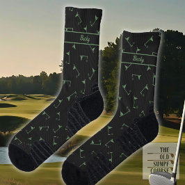 Meias de golfe em preto e verde, adicione seu nome