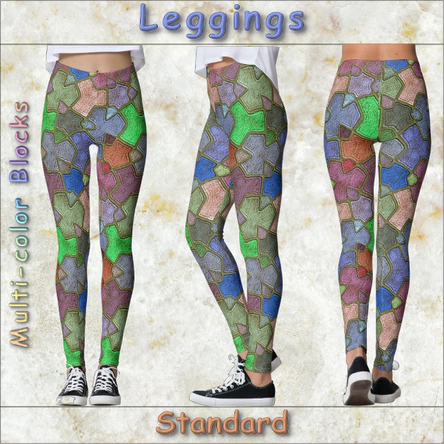 MEIAS DE LEGGING - Blocos Multi-Coloridos - Padrão (Multi-color blocks are featured on these standard Lggings. Very colorful! Nice gift, too!)