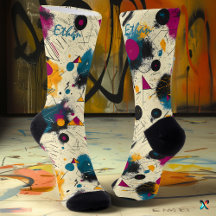 Meias de movimento abstrato em Teal, Magenta e Ama