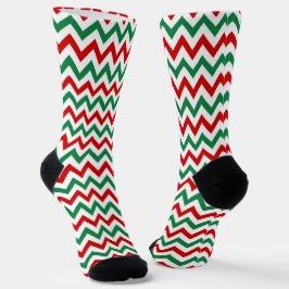 Meias de Natal com Estampa de Chevron Verde e Verm