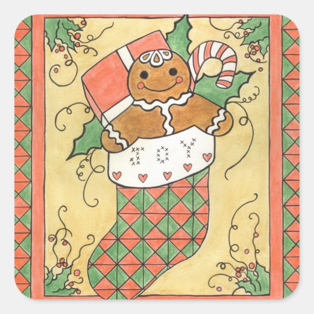 Meias de Natal de Biscoito de Gengibre Adesivos (Frente)