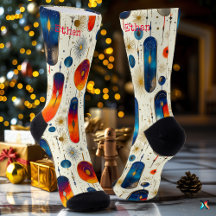 Meias de Natal Modernas Starburst com Azul e Verme