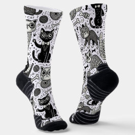 Meias de padrão de gatos preto e branco engraçadas