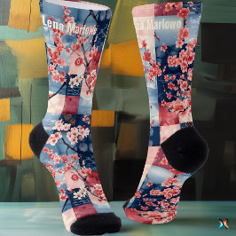 Meias de Patchwork Sakura com Elegância Azul e Ros