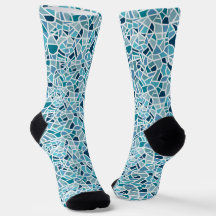 Meias de Vestir com Padrão de Mosaico Azul Turques