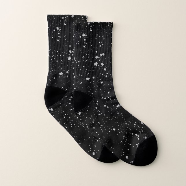 Meias Estrelas de Brilho2 - Preto Prateado (Par)