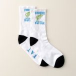 Meias Fishing is my game Mom Socks<br><div class="desc">Fishing is my game Mom Socks A fun pair of white socks, design Mom Monogram and Name. These were designed on the larger size of sock. If you choose a smaller sizer, the design elements may need altering. If you're looking for something unique and different, we hope you'll consider adding...</div>