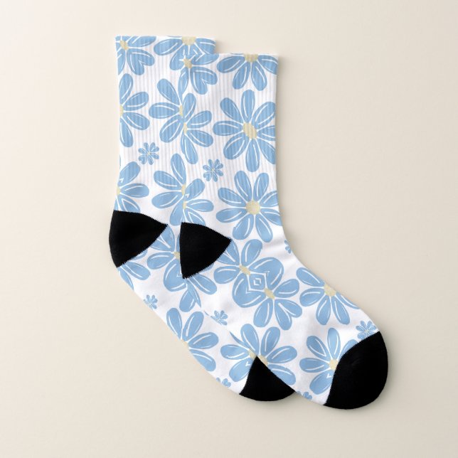 Meias Impressas com Padrão Floral Azul (Par)