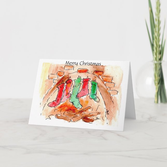 Meias Lareiras Cartões de Arte de Natal Feliz (Frente)