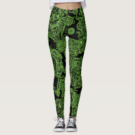 Meias Legging Crânio Verde e Preto