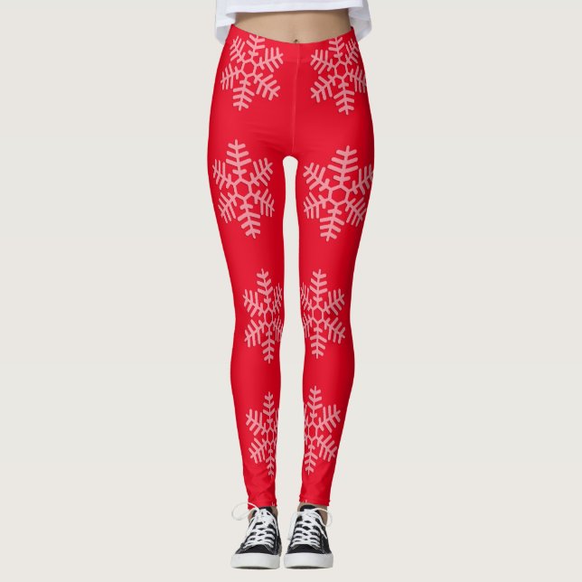 Meias Leggings Floco de Neve Vermelho e Branco (Frente)