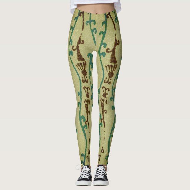 MEIAS LEGGINGS VERDES COM ESTAMPADO DE BLOCO DE MA (Frente)