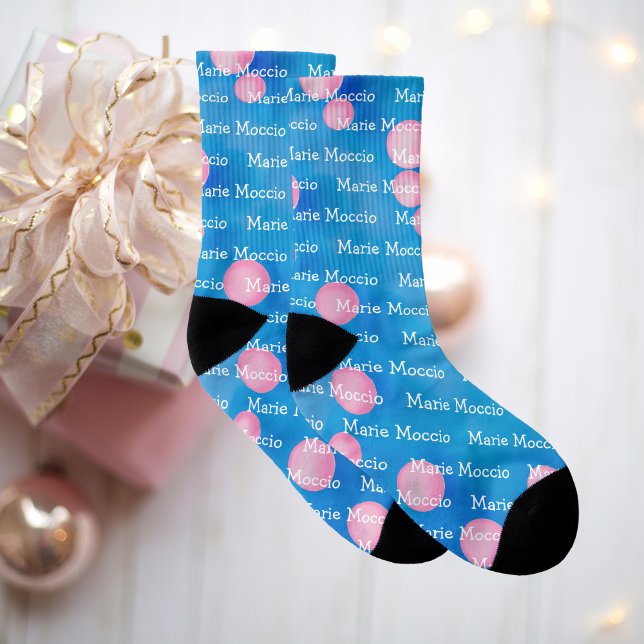 Meias Nome Personalizado Bolhas de Bolinhas Rosa Azul (Blue Birthday Socks)