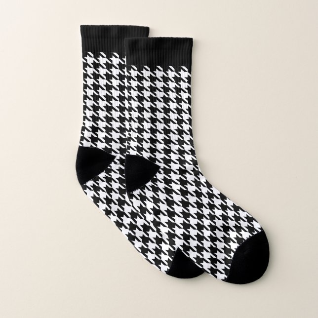 Meias Padrão de houndstooth preto e branco (Par)
