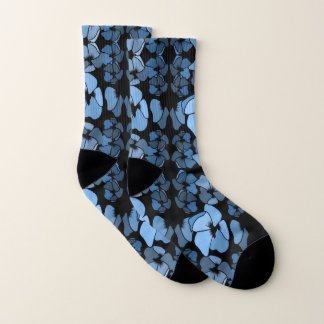 Meias Padrão Floral Azul e Preto Divertido