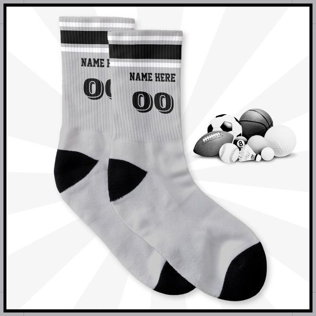 Meias Personalizadas com suas Cores, Nome e Número (Personalized Sports Socks for Men or Women. Gift ideas for sports lovers. Baseball, Football, Soccer)