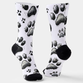 Meias pretas com estampa de pegada de gato